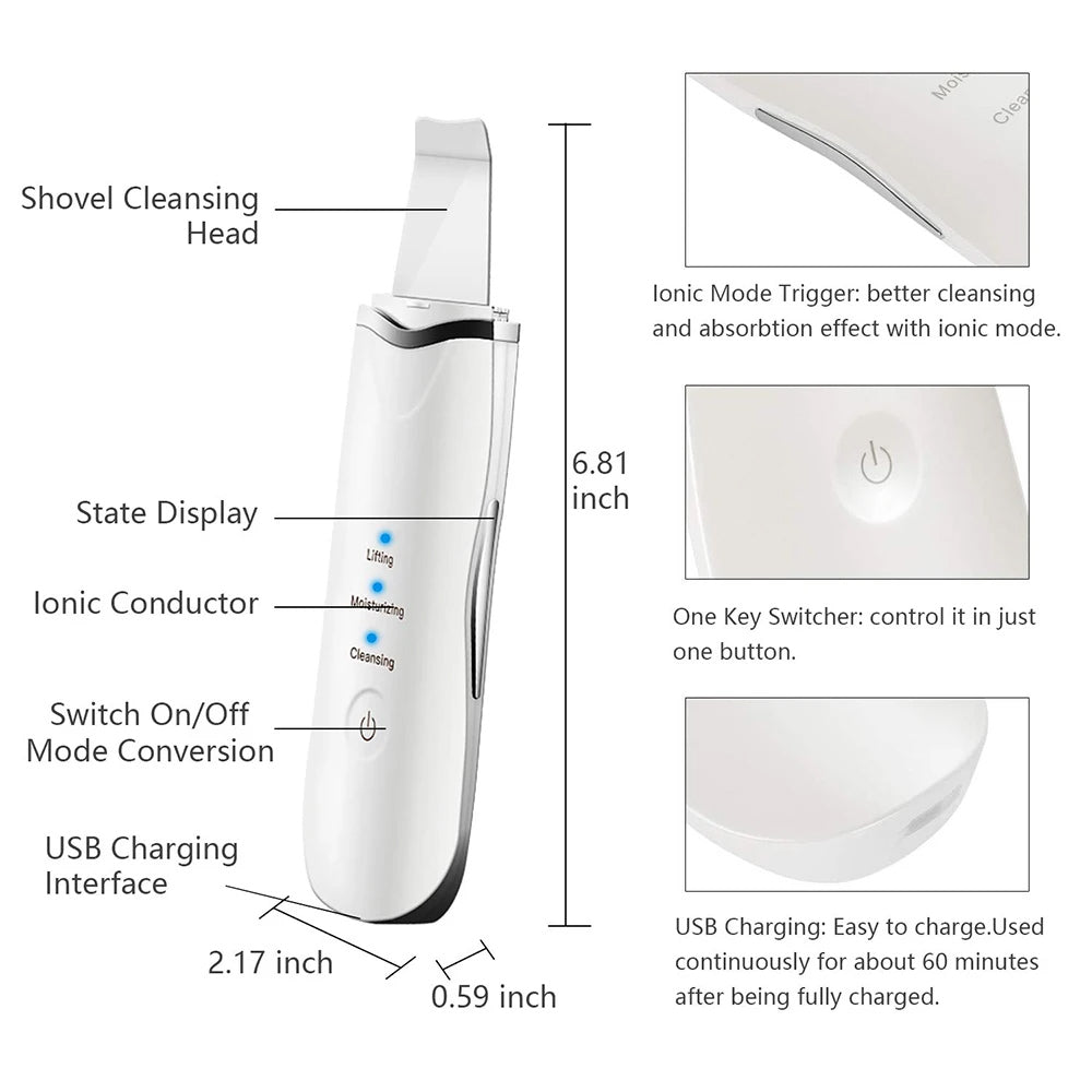 PureVivea™ Ultrasonic Skin Scrubber | Deep Pore Cleansing Spatula